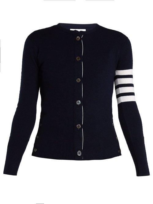 Matchesfashion.com Thom Browne - Round Neck Cashmere Cardigan - Womens - Navy White