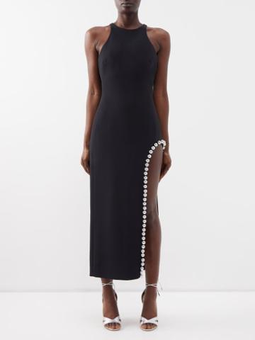 David Koma - Embellished Open-side Crepe Dress - Womens - Black Silver