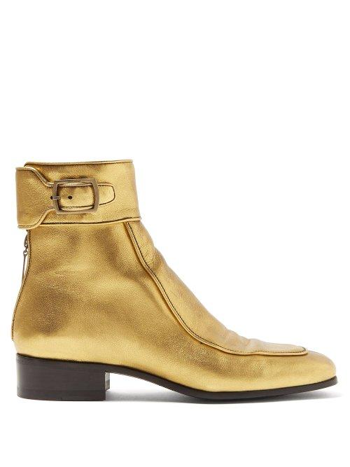 Matchesfashion.com Saint Laurent - Miles Metallic Leather Ankle Boots - Womens - Gold