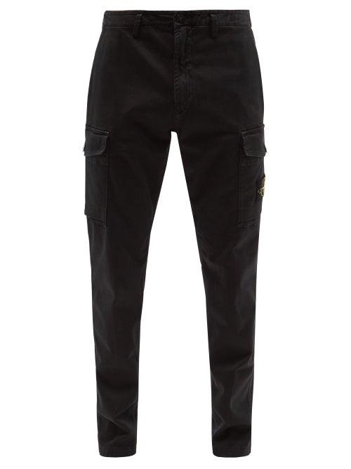 Stone Island - Logo-pocket Cotton-blend Twill Cargo Trousers - Mens - Black