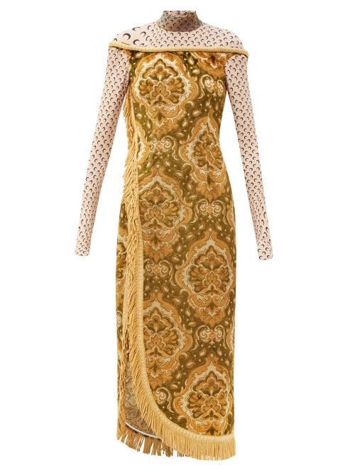 Matchesfashion.com Marine Serre - High-neck Floral-jacquard Cotton And Silk Dress - Womens - Yellow