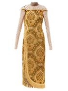 Matchesfashion.com Marine Serre - High-neck Floral-jacquard Cotton And Silk Dress - Womens - Yellow