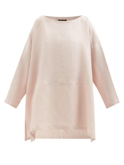 Eskandar - Boat-neck Linen Top - Womens - Light Pink