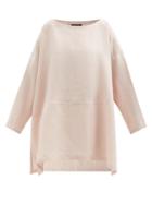 Eskandar - Boat-neck Linen Top - Womens - Light Pink