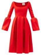 Matchesfashion.com A.w.a.k.e. Mode - Bell-sleeve Pleated Crepe A-line Dress - Womens - Red