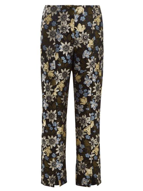 Matchesfashion.com Erdem - Syrah Floral Jacquard Cropped Trousers - Womens - Black Multi