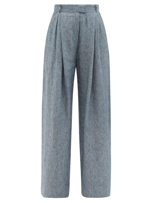 Matchesfashion.com Three Graces London - Molly High-rise Linen-denim Wide-leg Trousers - Womens - Light Blue