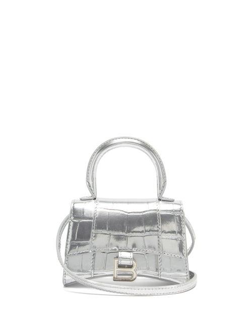 Matchesfashion.com Balenciaga - Hourglass Xs Crocodile-effect Leather Bag - Womens - Silver