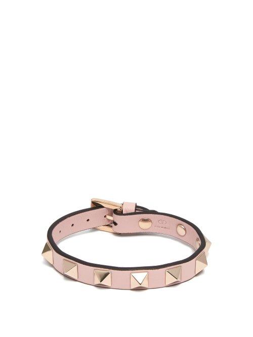 Matchesfashion.com Valentino - Rockstud Embellished Leather Bracelet - Womens - Pink