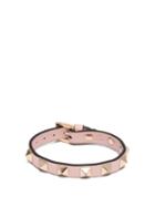 Matchesfashion.com Valentino - Rockstud Embellished Leather Bracelet - Womens - Pink