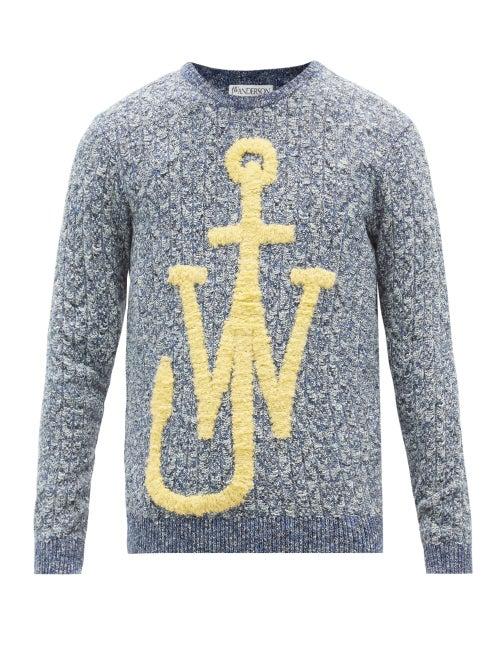 Matchesfashion.com Jw Anderson - Anchor-boucl Cotton-blend Sweater - Mens - Blue