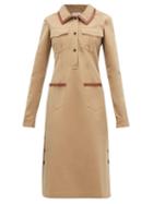 Matchesfashion.com Wales Bonner - Leather Trimmed Cotton Shirtdress - Womens - Camel