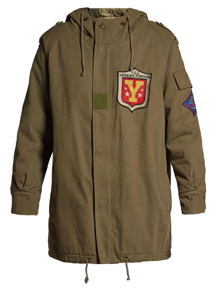 Saint Laurent Patch-appliqu Hooded Cotton-drill Parka