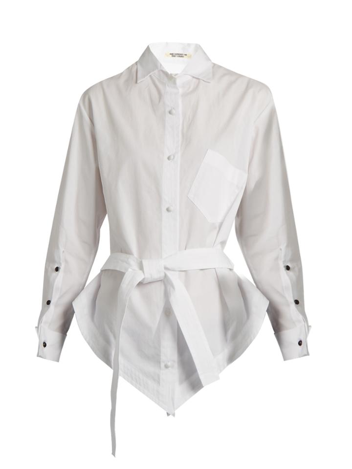 Yohji Yamamoto Regulation Tie-waist Pointed-hem Cotton Shirt