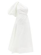 Aje - One-shoulder Silk And Linen-blend Midi Dress - Womens - White