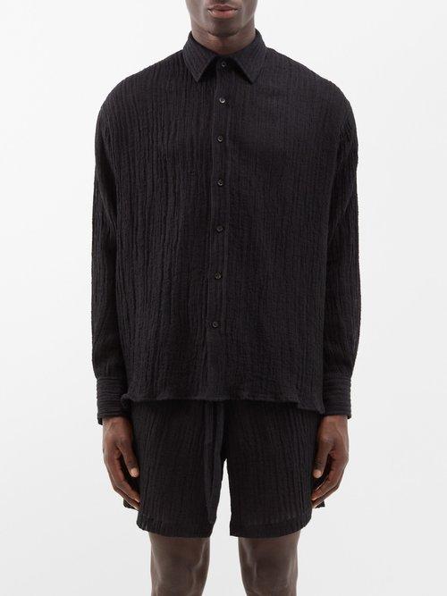 Commas - Sheer-stripe Shirt - Mens - Black