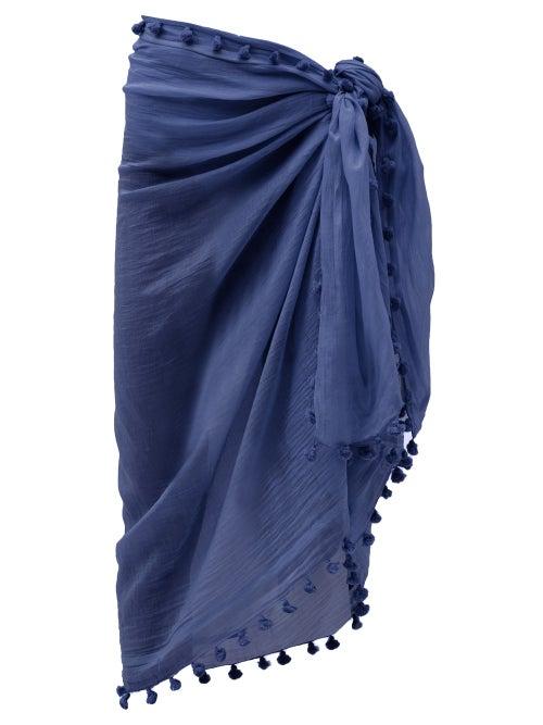 Matchesfashion.com Melissa Odabash - Tasselled Cotton-blend Voile Sarong - Womens - Navy