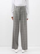 Another Tomorrow - Pleated Checked Wool-blend Wide-leg Trousers - Womens - Black White