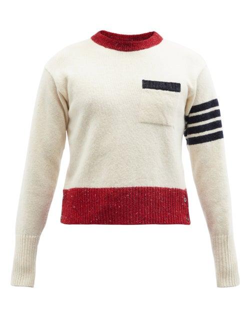 Mens Rtw Thom Browne - Four-bar Wool-blend Sweater - Mens - White