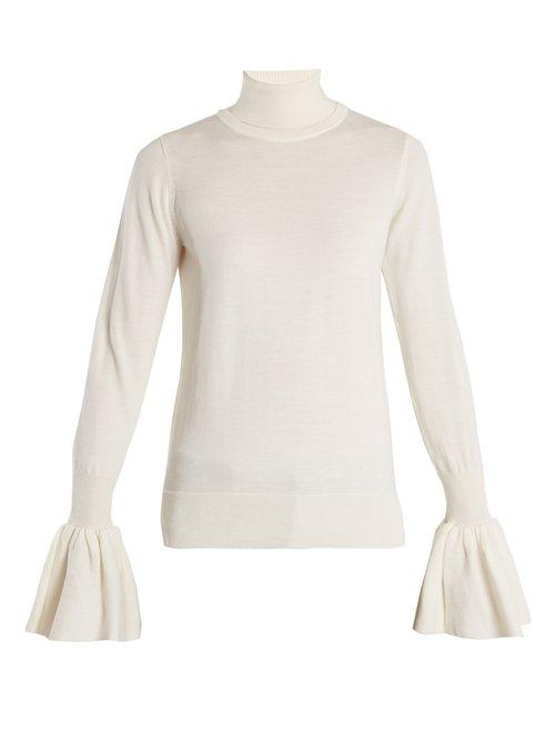 Matchesfashion.com Adam Lippes - Fluted Cuff Wool Sweater - Womens - Ivory
