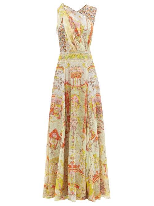 Matchesfashion.com Etro - Positano Tie-shoulder Silk-georgette Gown - Womens - White Multi