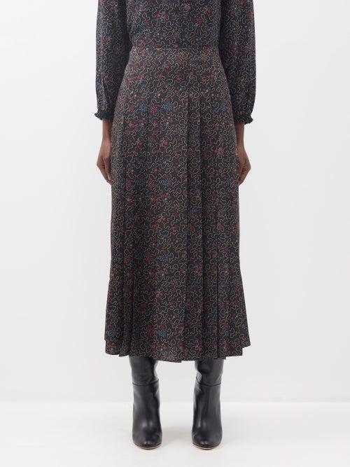 Cefinn - Savannah Printed Silk-crepe De Chine Midi Skirt - Womens - Black Red