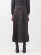Cefinn - Savannah Printed Silk-crepe De Chine Midi Skirt - Womens - Black Red