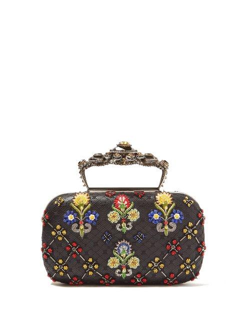 Matchesfashion.com Alexander Mcqueen - Jewelled Top Handle Beaded Leather Clutch Bag - Womens - Multi