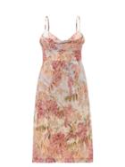 Matchesfashion.com Zimmermann - Botanica Cowl-neck Silk-satin Slip Dress - Womens - Pink Print