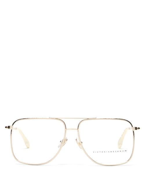 Ladies Accessories Victoria Beckham - Aviator Hammered-metal Glasses - Womens - Gold