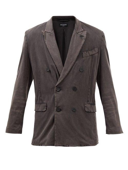 Balenciaga - Distressed Double-breasted Cotton-jersey Blazer - Mens - Black