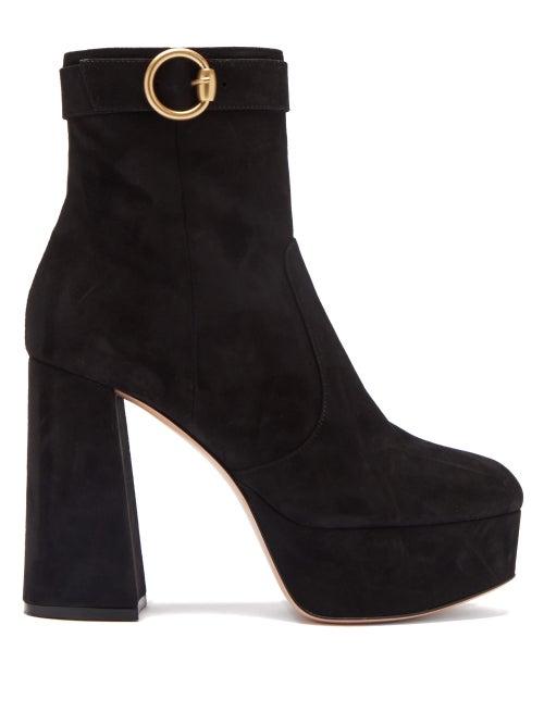 Matchesfashion.com Gianvito Rossi - Jackson 85 Buckled Suede Platform Boots - Womens - Black