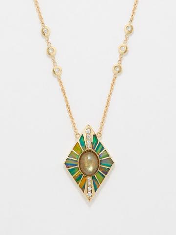 Jacquie Aiche - Opal, Diamond & 14kt Gold Necklace - Womens - Green Blue