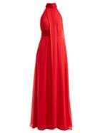 Matchesfashion.com Galvan - Flamingo Halterneck Silk Crepe Gown - Womens - Red