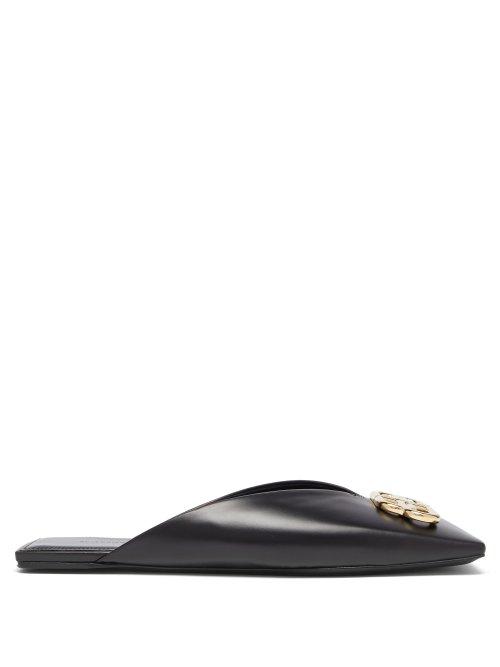 Matchesfashion.com Balenciaga - Bb Logo Square Toe Backless Leather Loafers - Womens - Black