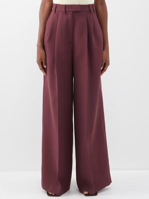 Christopher John Rogers - Pleated Tailored Wide-leg Trousers - Womens - Bordeaux