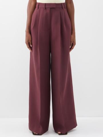 Christopher John Rogers - Pleated Tailored Wide-leg Trousers - Womens - Bordeaux
