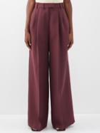 Christopher John Rogers - Pleated Tailored Wide-leg Trousers - Womens - Bordeaux