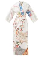 By Walid - Clare Vintage Patchwork Linen Midi Dress - Womens - White Multi