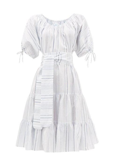 Matchesfashion.com Loup Charmant - Vera Striped Tiered Cotton-blend Dress - Womens - Blue Stripe