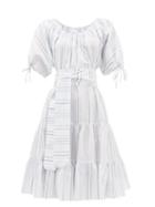Matchesfashion.com Loup Charmant - Vera Striped Tiered Cotton-blend Dress - Womens - Blue Stripe