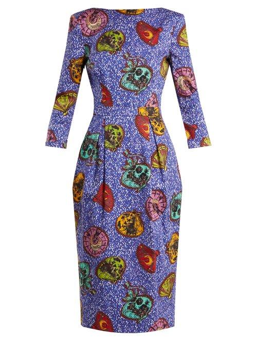 Matchesfashion.com Stella Jean - Graphic Print Boat Neck Dress - Womens - Blue Multi