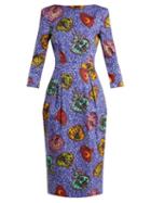 Matchesfashion.com Stella Jean - Graphic Print Boat Neck Dress - Womens - Blue Multi