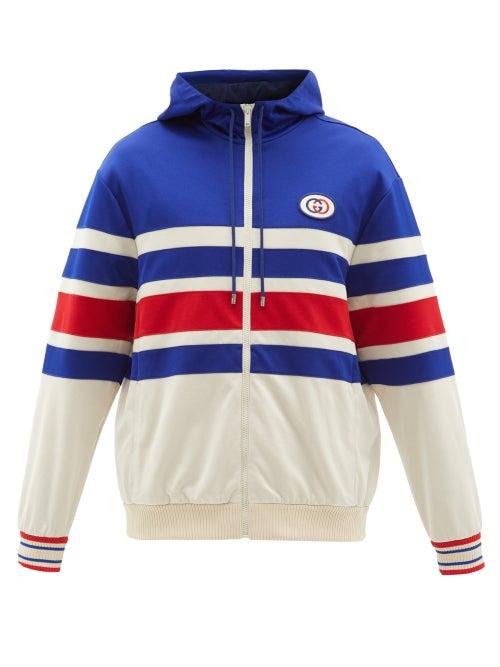 Gucci - Side-stripe Hooded Sweatshirt - Mens - Blue Multi