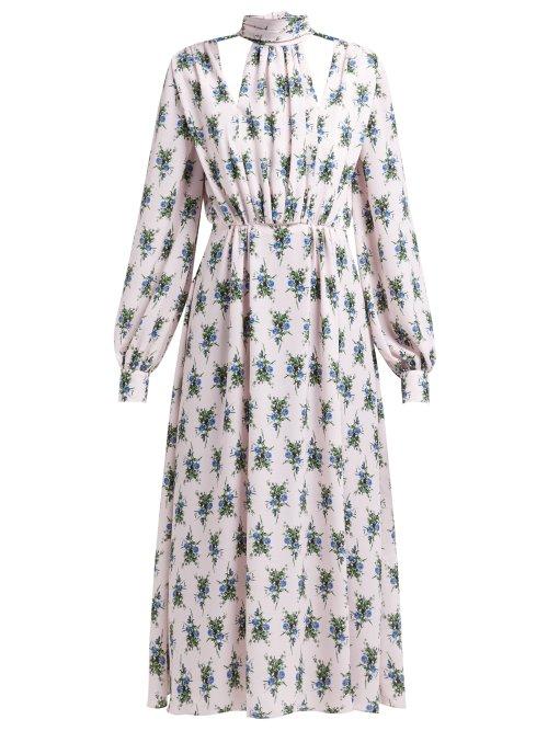 Matchesfashion.com Emilia Wickstead - Marguera Floral Print Crepe Midi Dress - Womens - Blue Print
