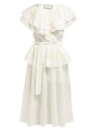 Matchesfashion.com Innika Choo - Sailor Cape Cotton Voile Peplum Wrap Dress - Womens - White