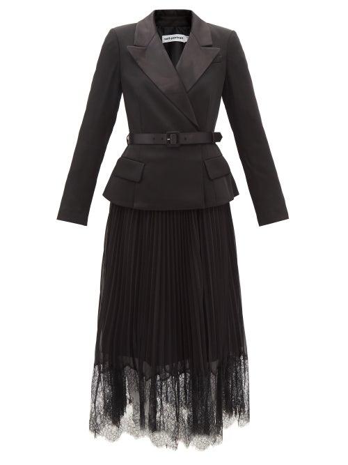 Self-portrait - Crepe And Pleated-chiffon Midi Dress - Womens - Black