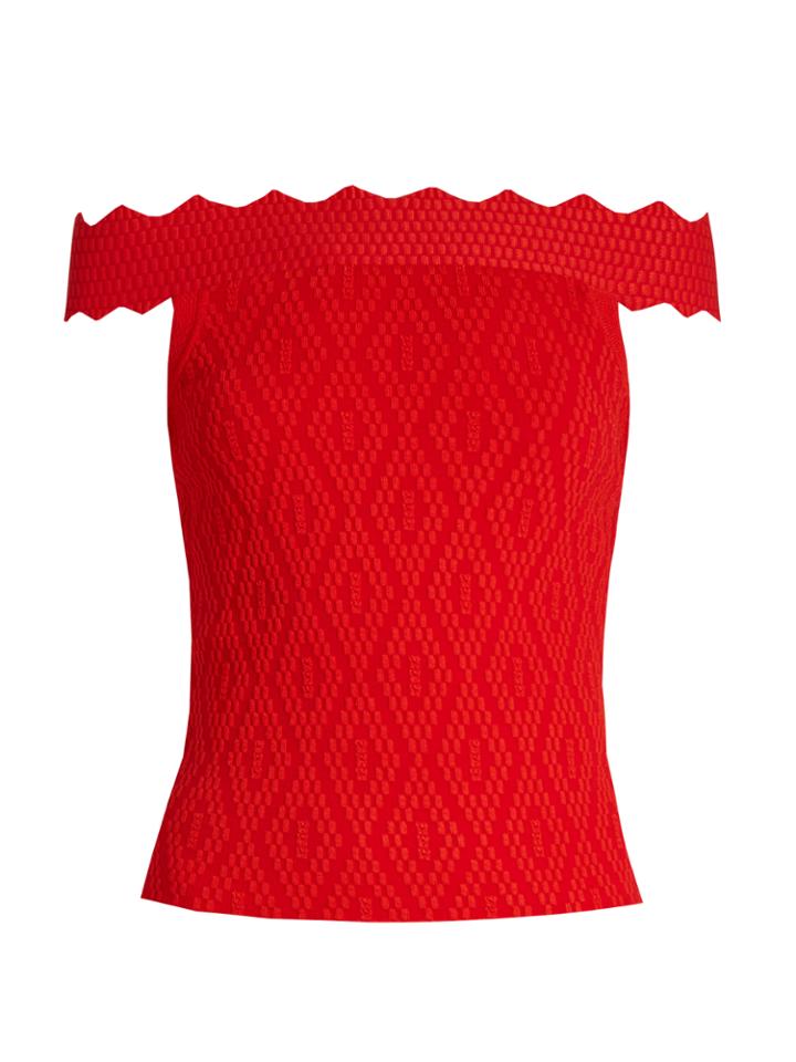 Jonathan Simkhai Off-the-shoulder Diamond-knit Top