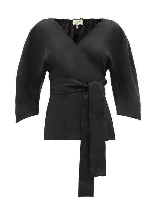 Matchesfashion.com Mara Hoffman - Emiliana Belted Hemp Wrap Top - Womens - Black