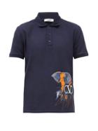Matchesfashion.com Valentino - Elephant-print Cotton-piqu Polo Shirt - Mens - Navy